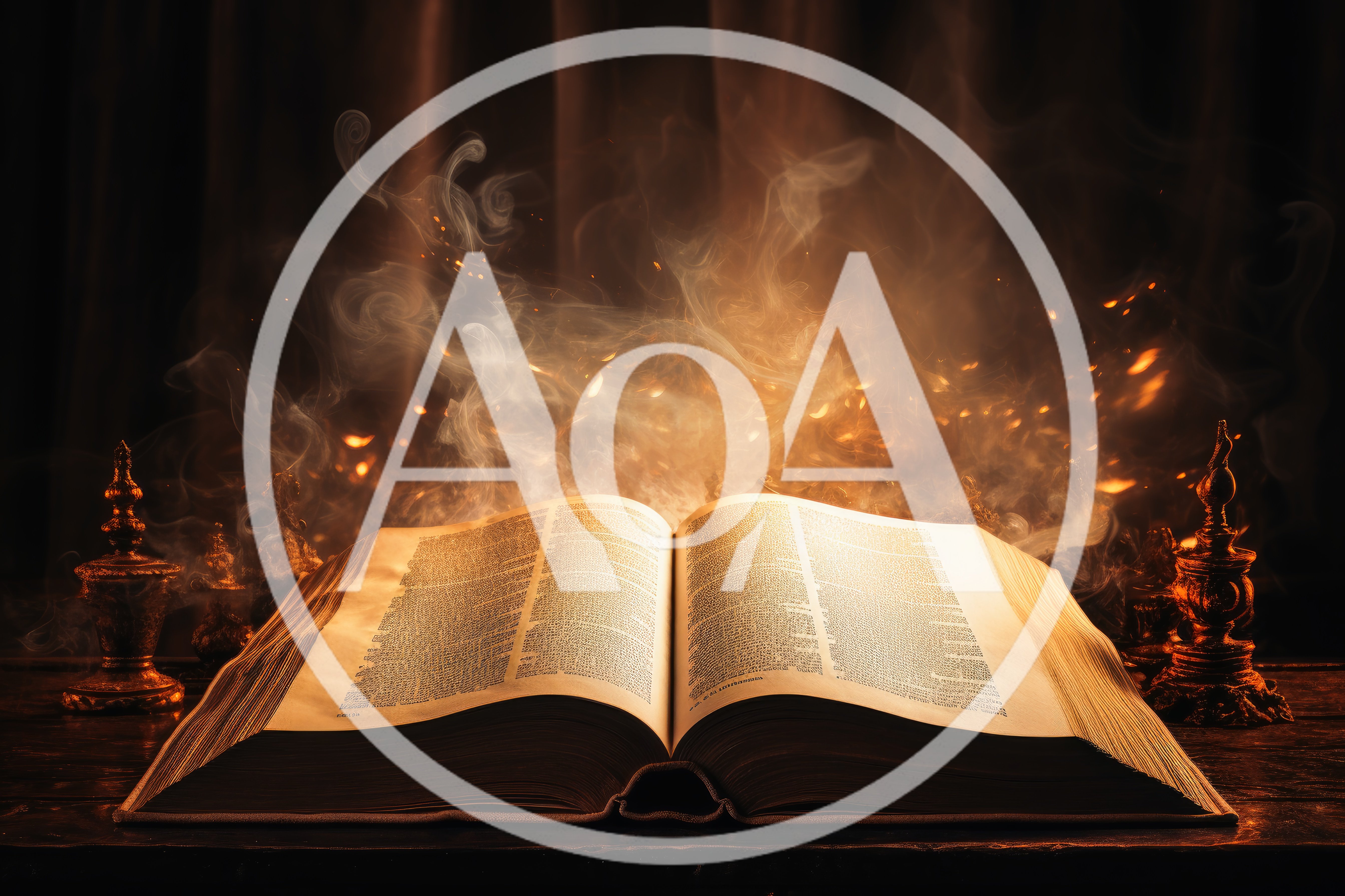 Open Ancient Spellbook With Magical Glowing Smoke