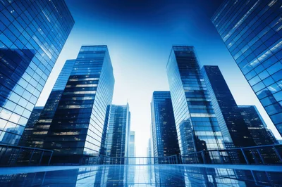 Modern Glass Skyscrapers In A Financial District