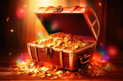 Open Wooden Treasure Chest Filled With Gold Coins