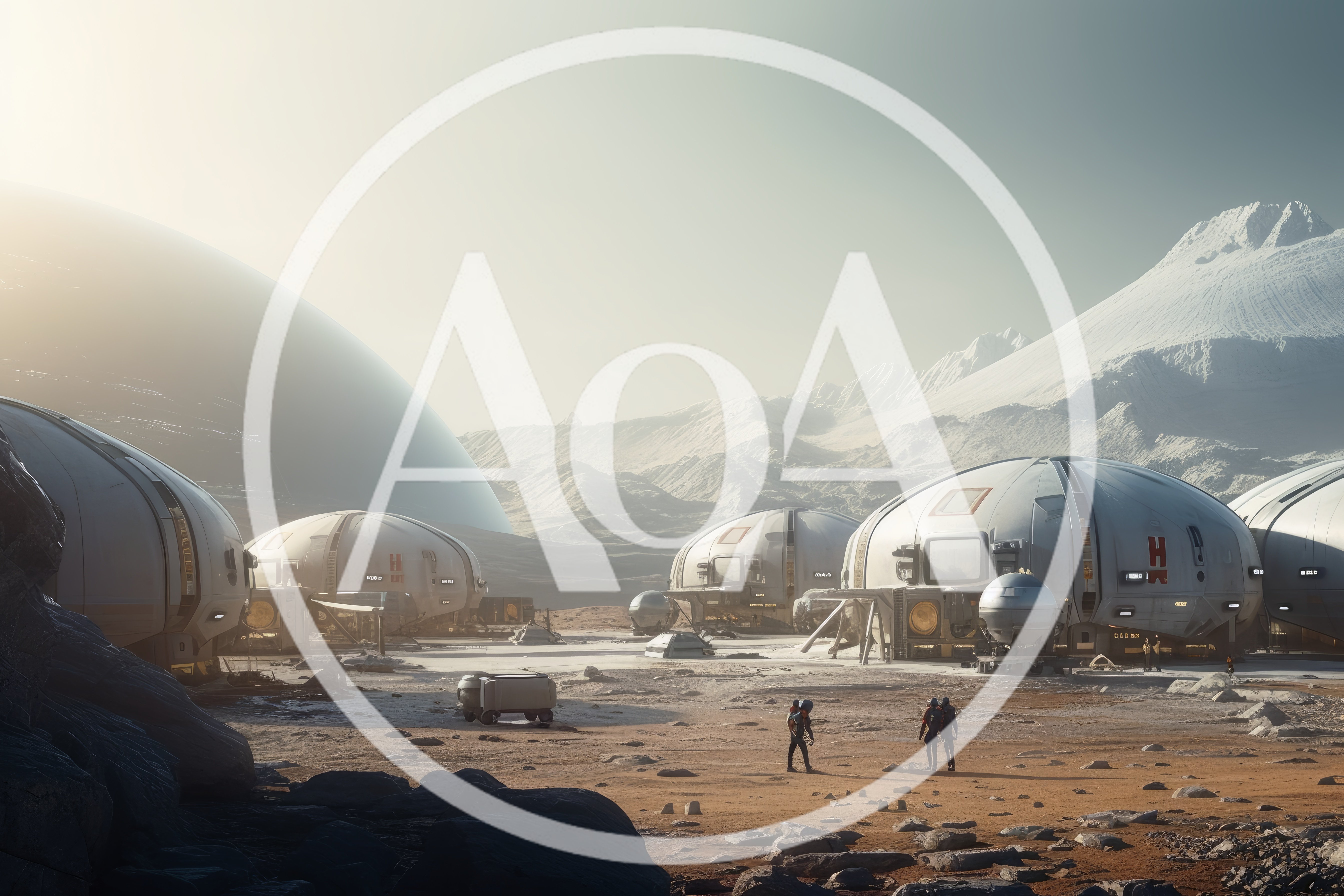 Astronauts Walking Near Futuristic Research Base On Mars