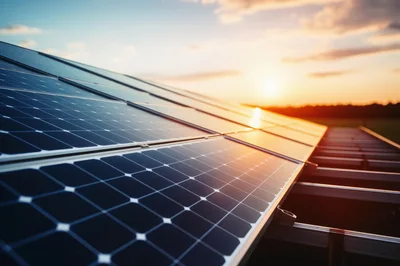 Solar Panel Array at Sunset