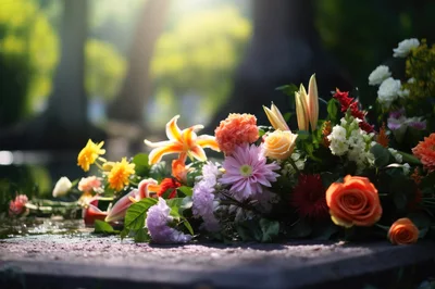 Colorful Floral Arrangement Resting On A Stone Surface