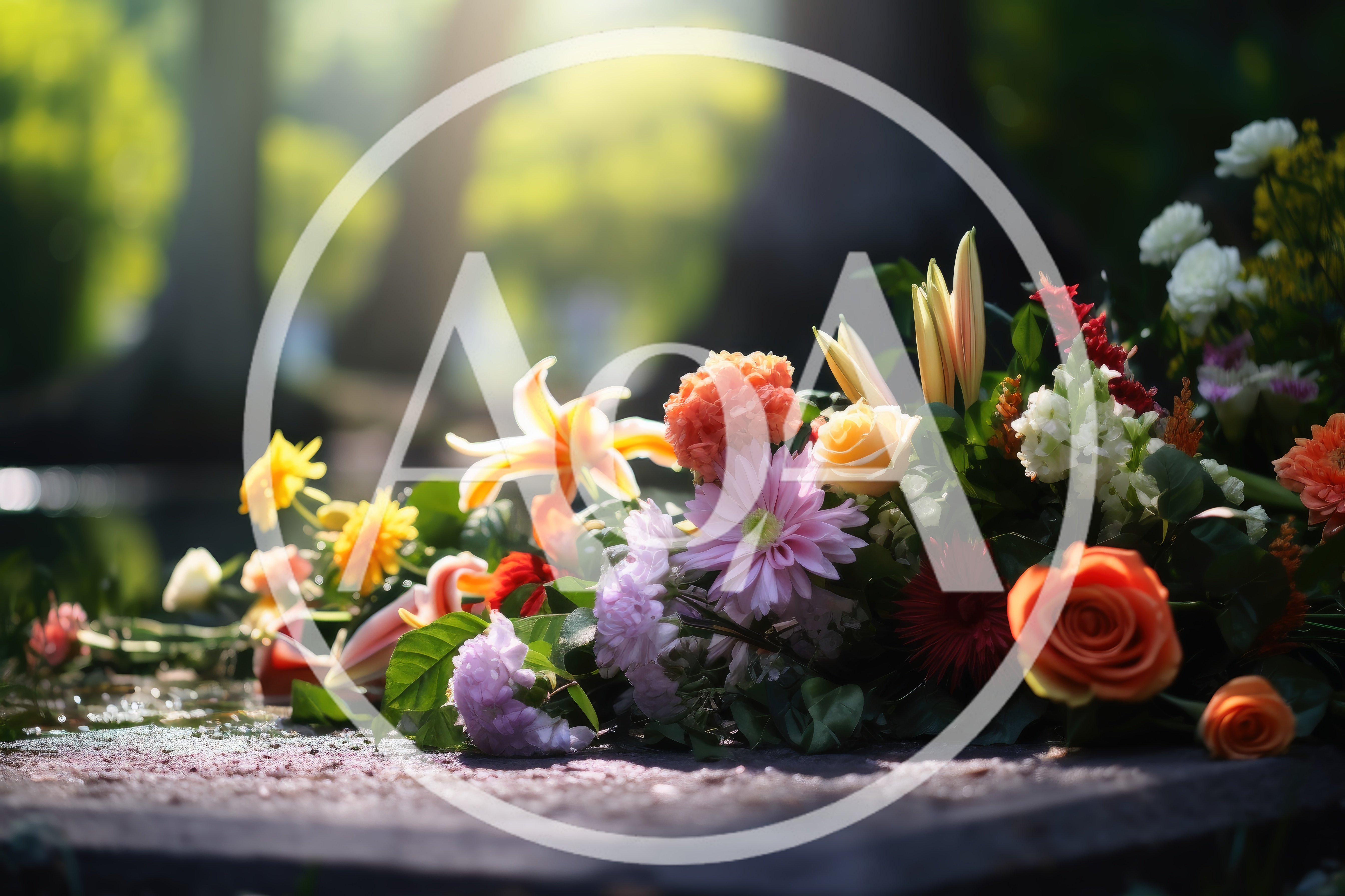 Colorful Floral Arrangement Resting On A Stone Surface