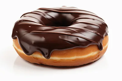 Single Chocolate Glazed Donut on White Background