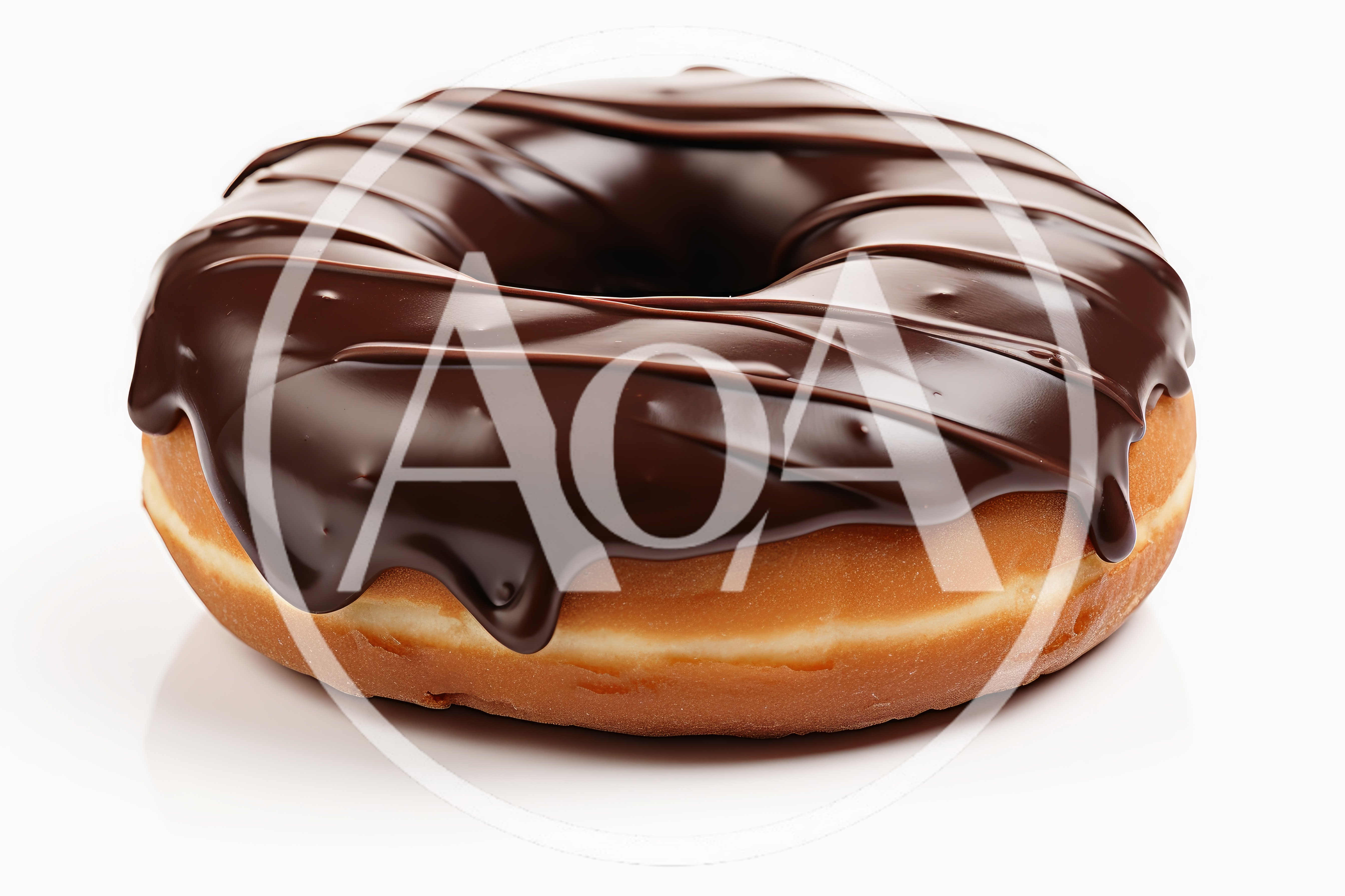 Single Chocolate Glazed Donut on White Background