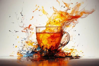 Abstract Tea Cup With Fiery Liquid Explosion