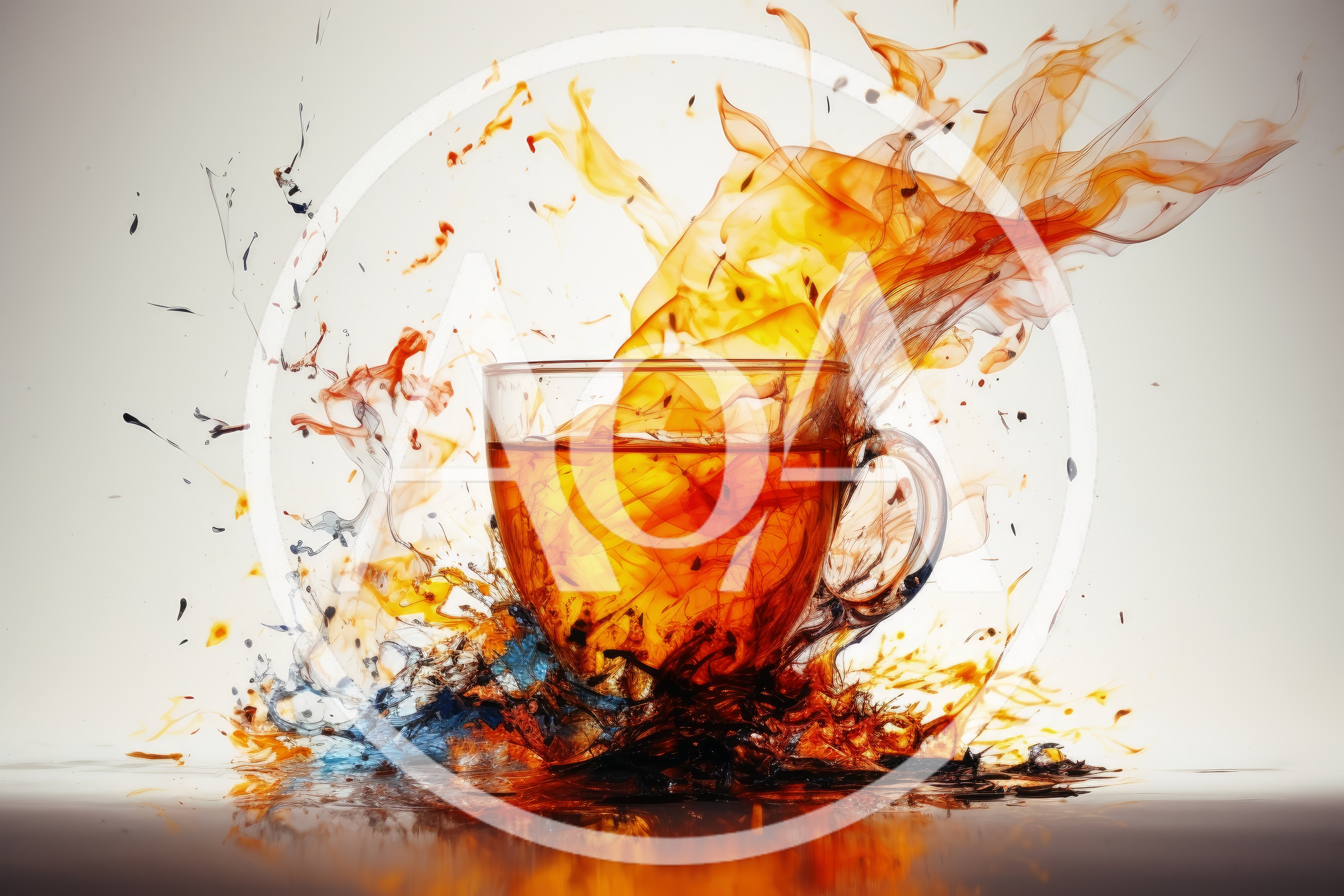 Abstract Tea Cup With Fiery Liquid Explosion