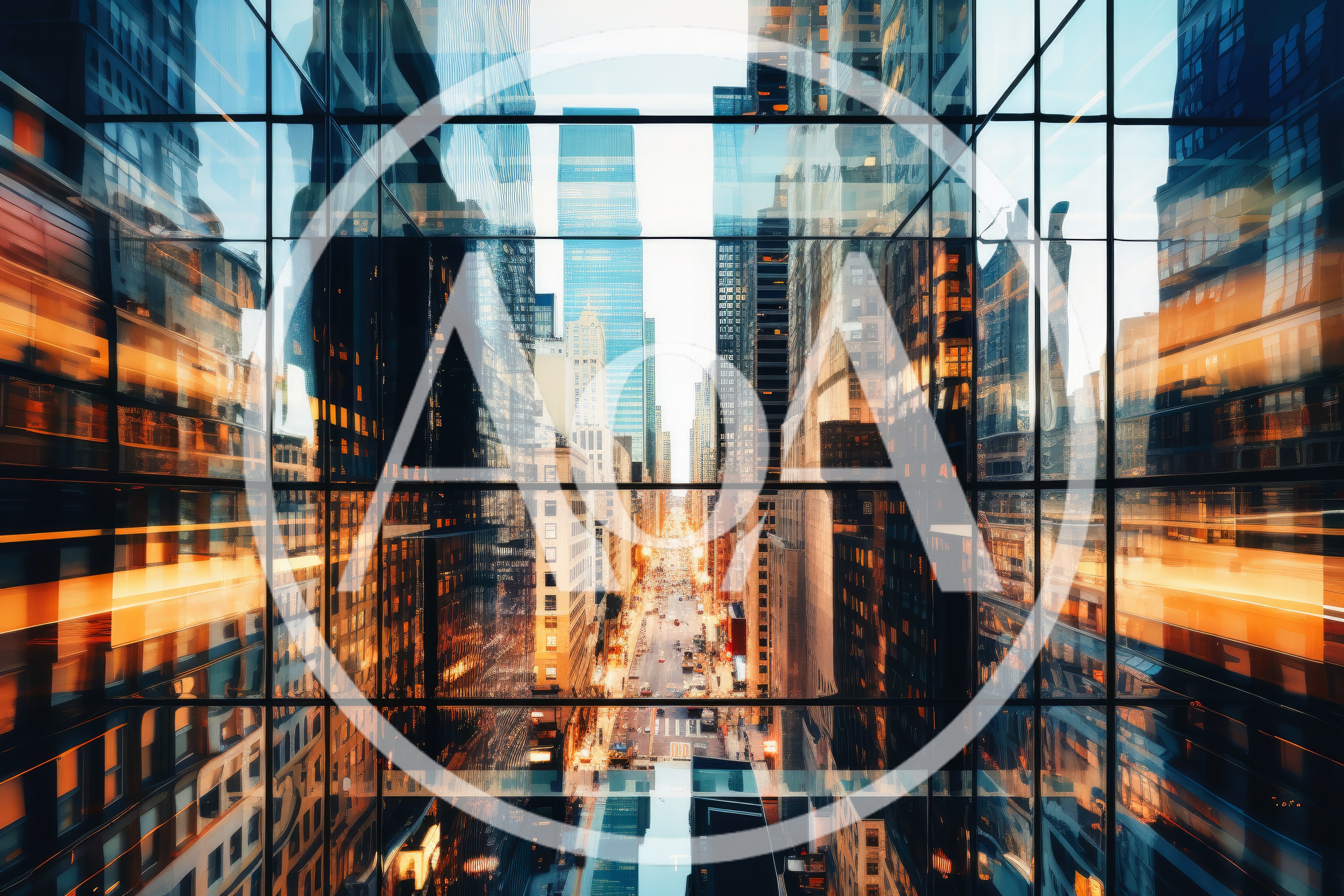 City Street View Through Reflective Glass Windows