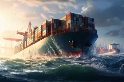 Large Container Ship Sailing Through Rough Ocean Waters