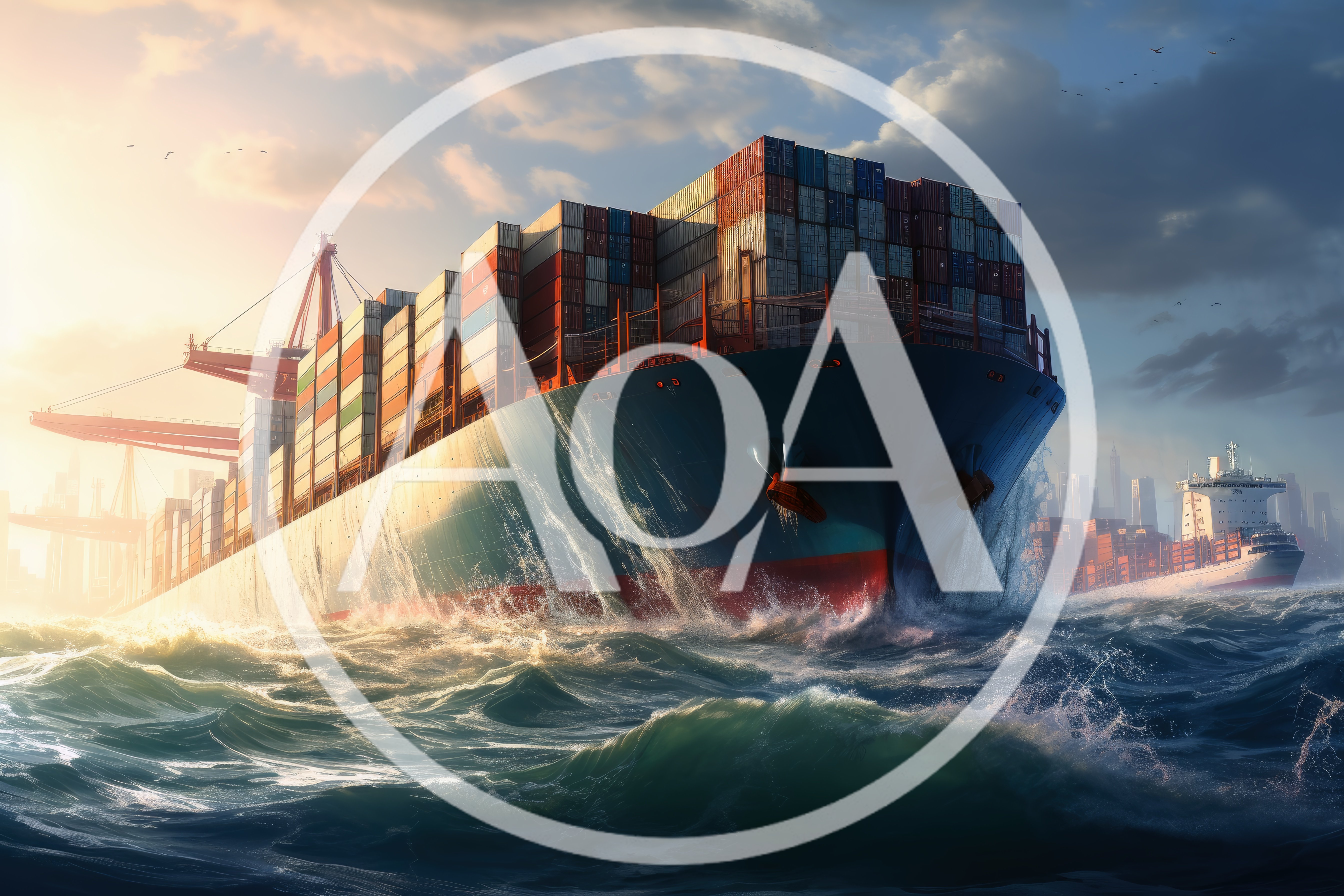 Large Container Ship Sailing Through Rough Ocean Waters