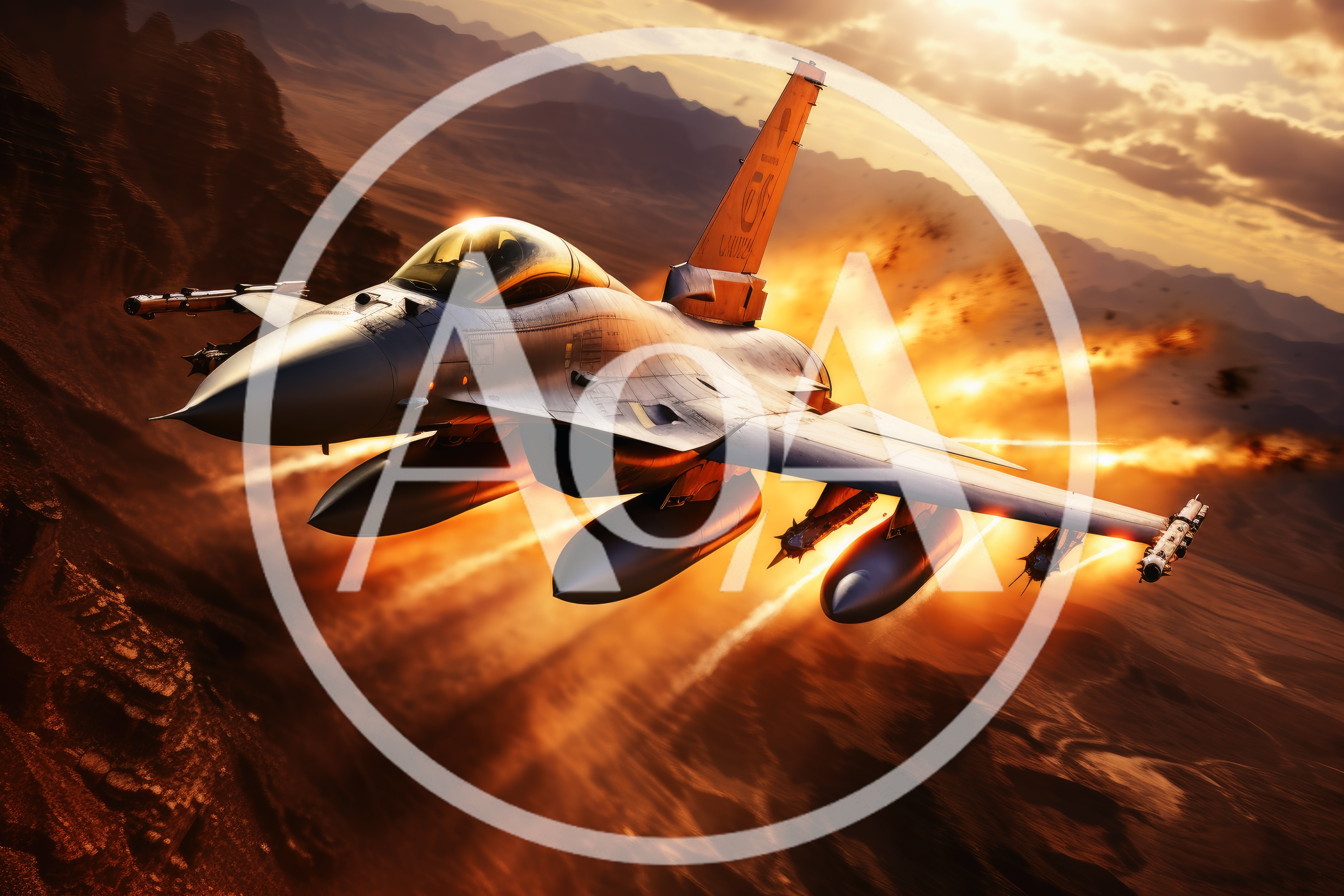 F-16 Fighting Falcon Flying Over Desert Landscape