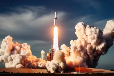 SpaceX Falcon Heavy Rocket Launching From Kennedy Space Center