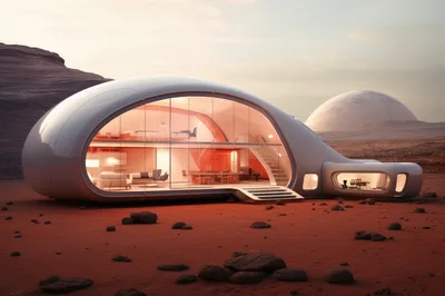 Futuristic Martian Habitat Dome On Red Planet Surface