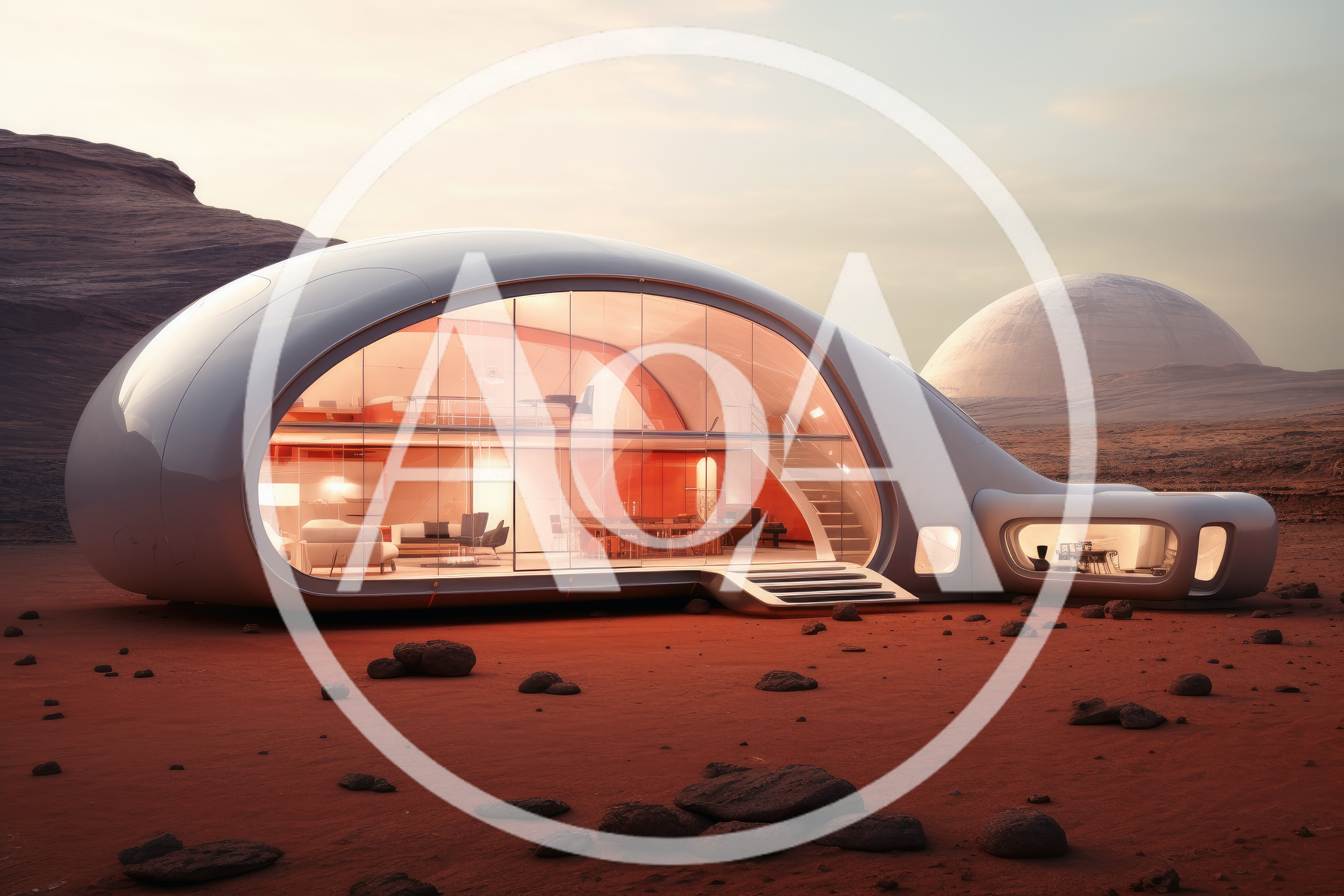 Futuristic Martian Habitat Dome On Red Planet Surface