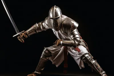 Medieval Knight In Full Armor Holding A Sword
