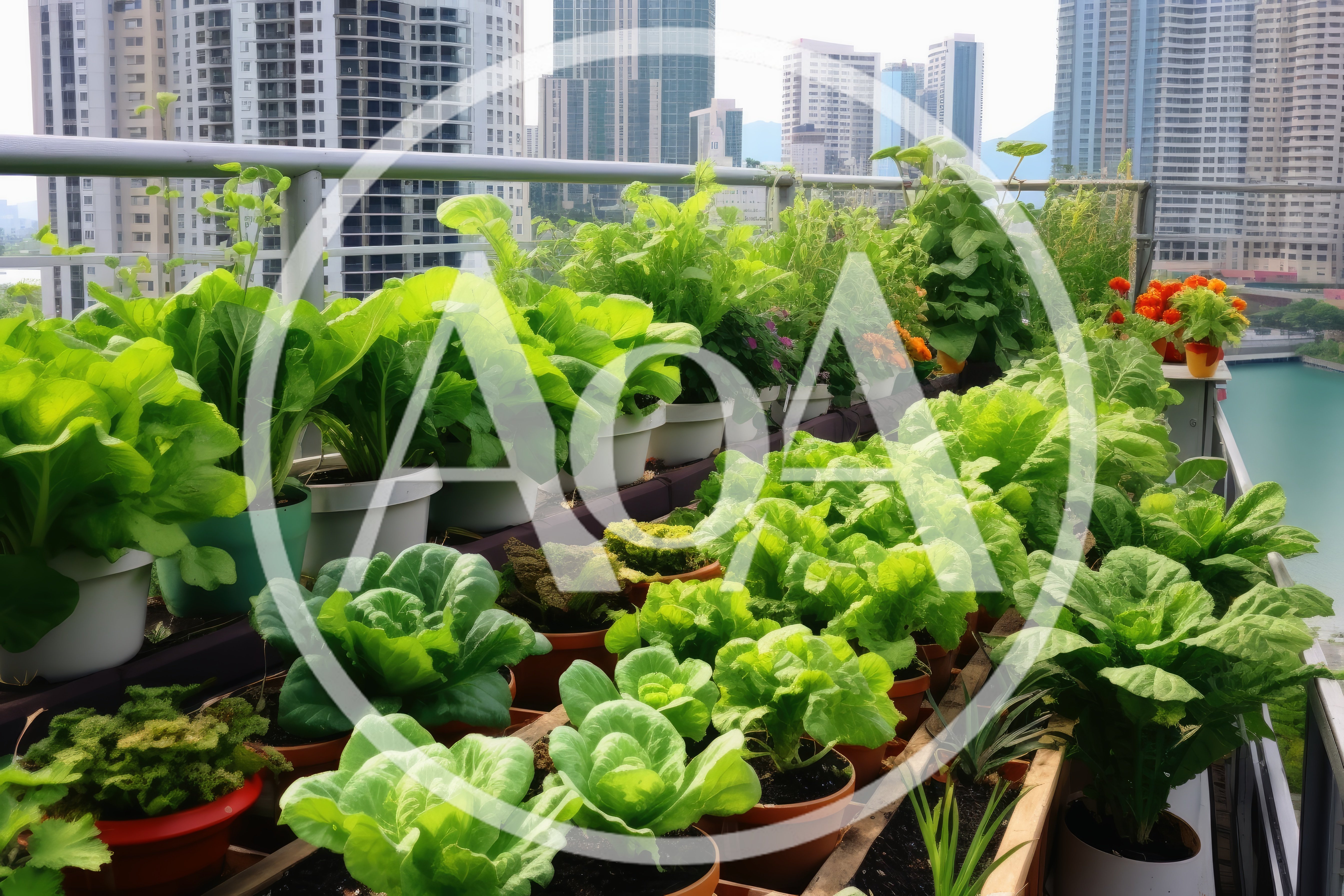 Urban Balcony Vegetable Garden With City Skyline View