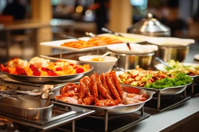 Assorted Gourmet Buffet Dishes In A Hotel Restaurant