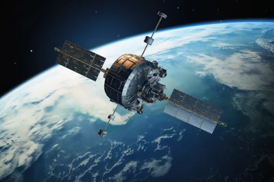 Artificial Satellite Orbiting Above Earth