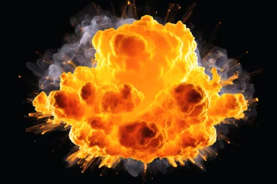 Massive Fiery Explosion With Glowing Orange Smoke Clouds