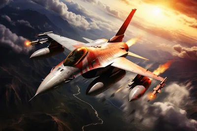 F-16 Fighting Falcon Jet Flying Over Mountainous Landscape