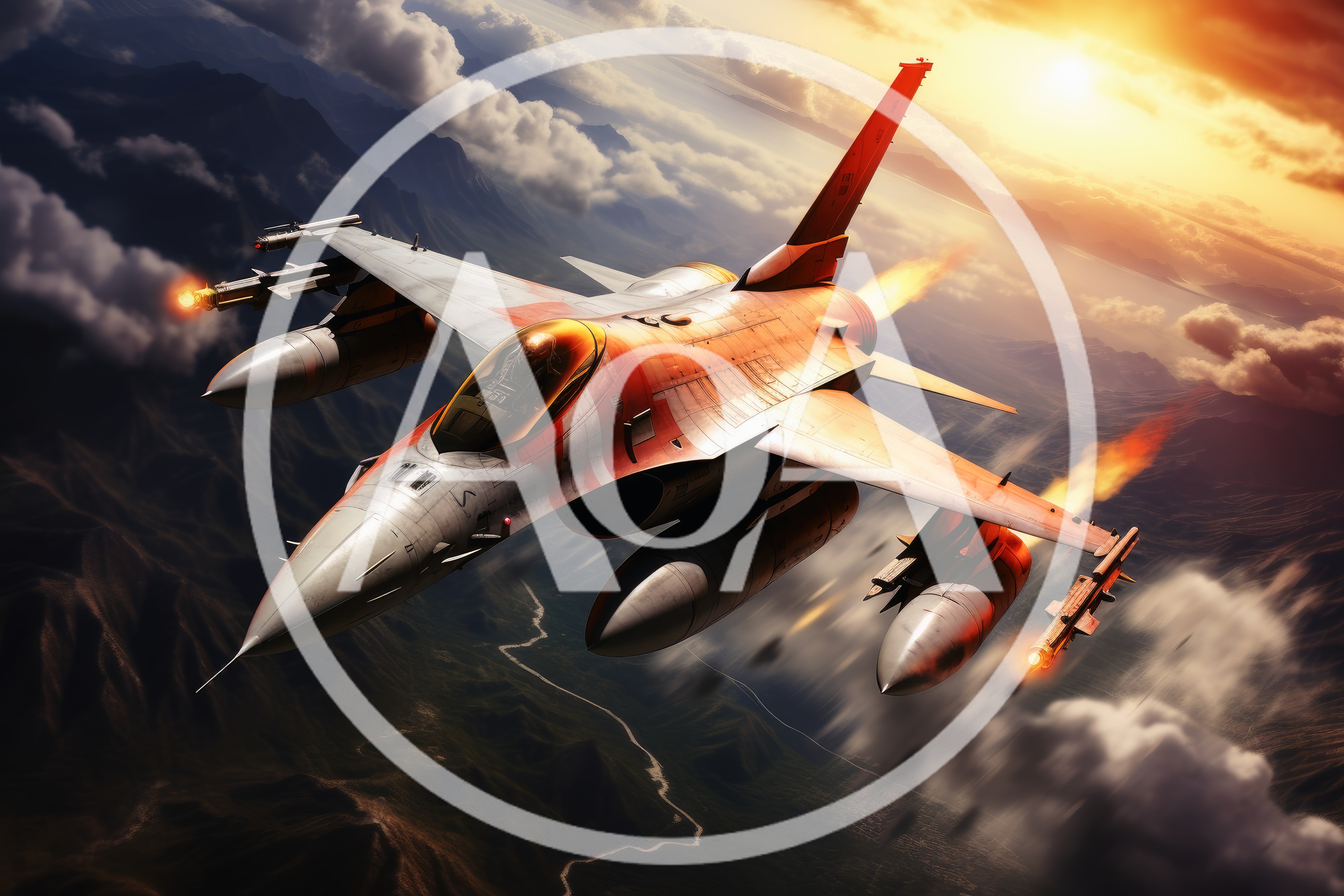 F-16 Fighting Falcon Jet Flying Over Mountainous Landscape