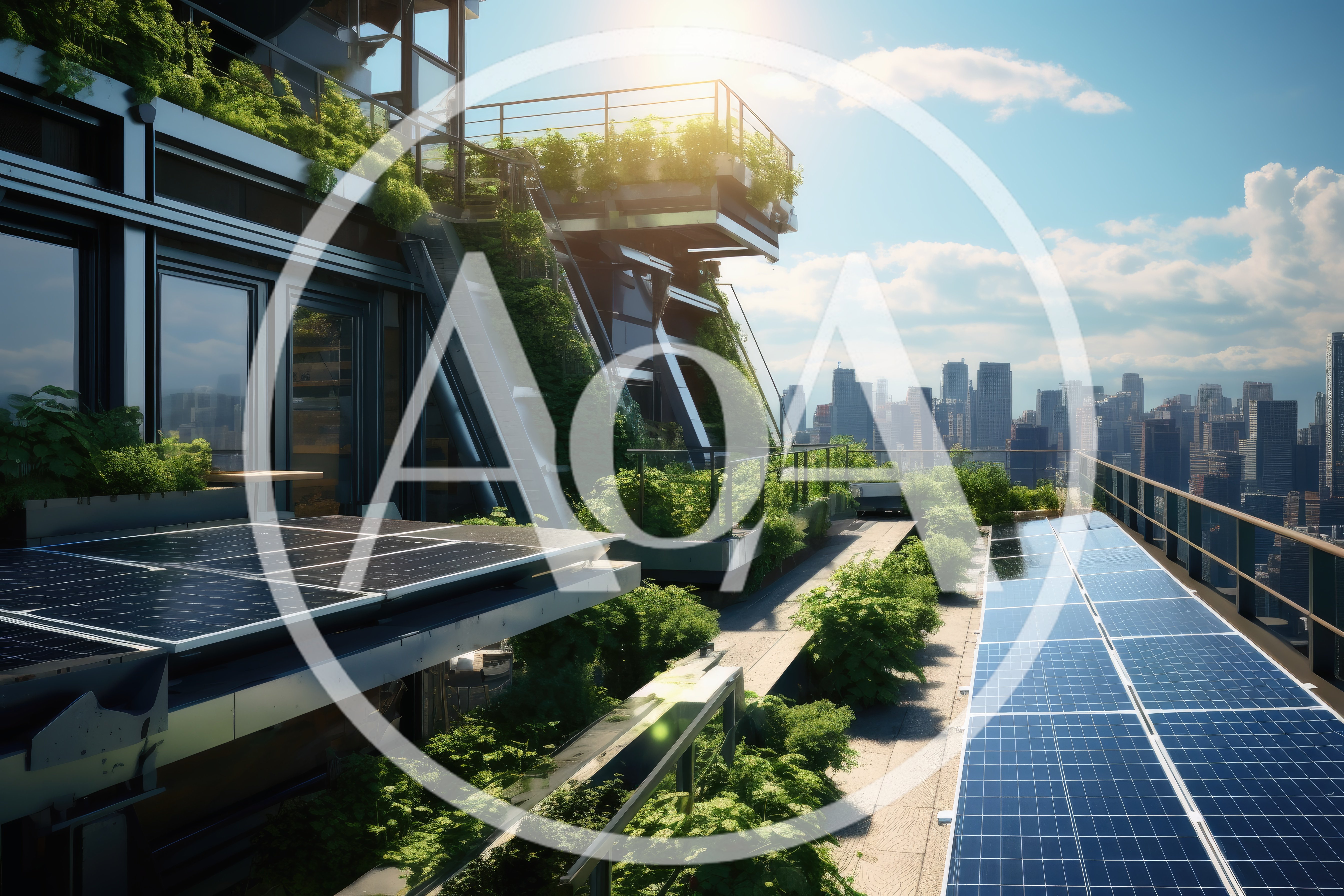 Modern Sustainable Skyscraper Rooftop Garden With Solar Panels