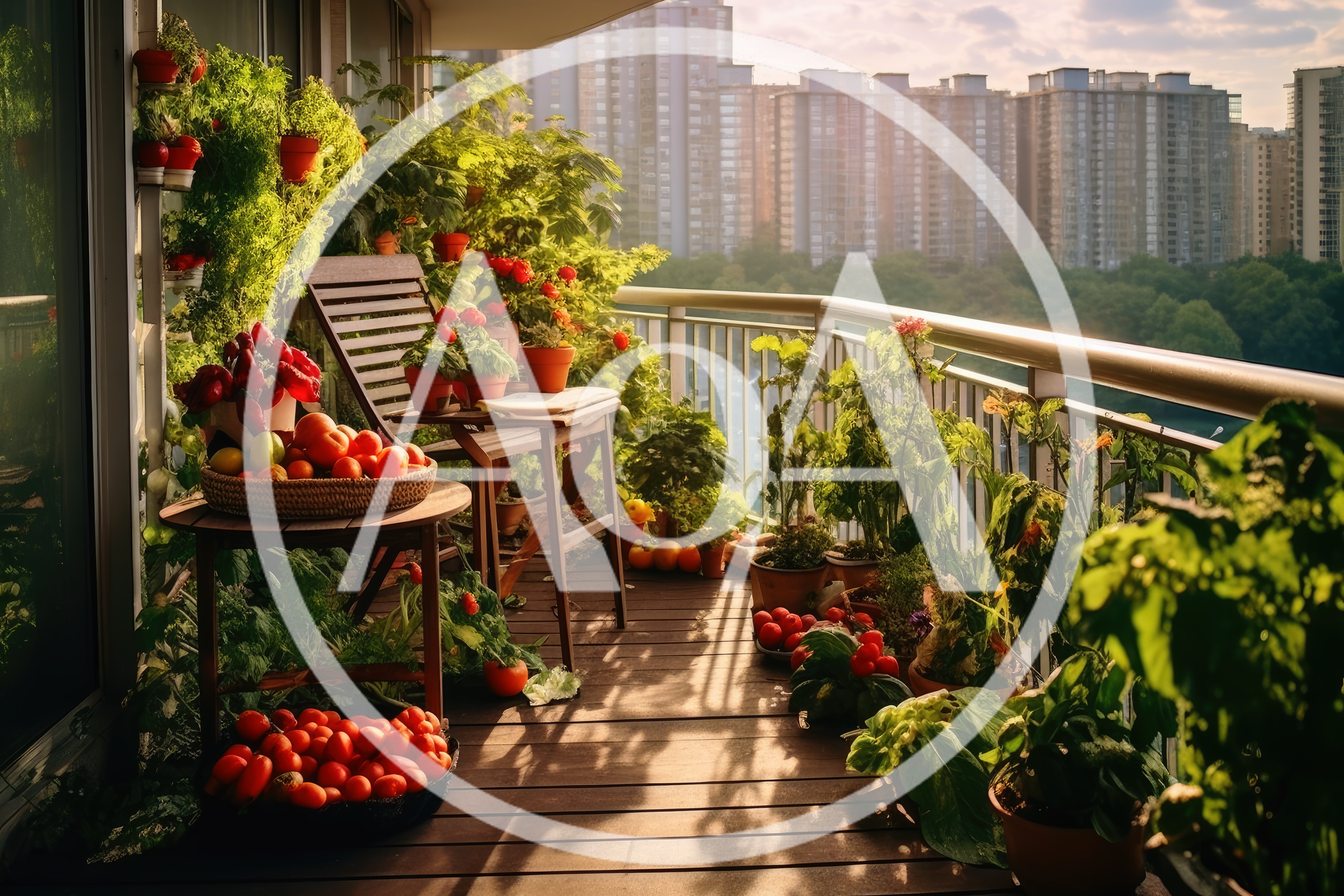 Urban Balcony Garden With Freshly Harvested Tomatoes