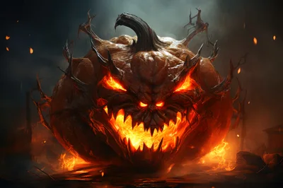 Menacing Glowing Jack O Lantern With Fiery Expression