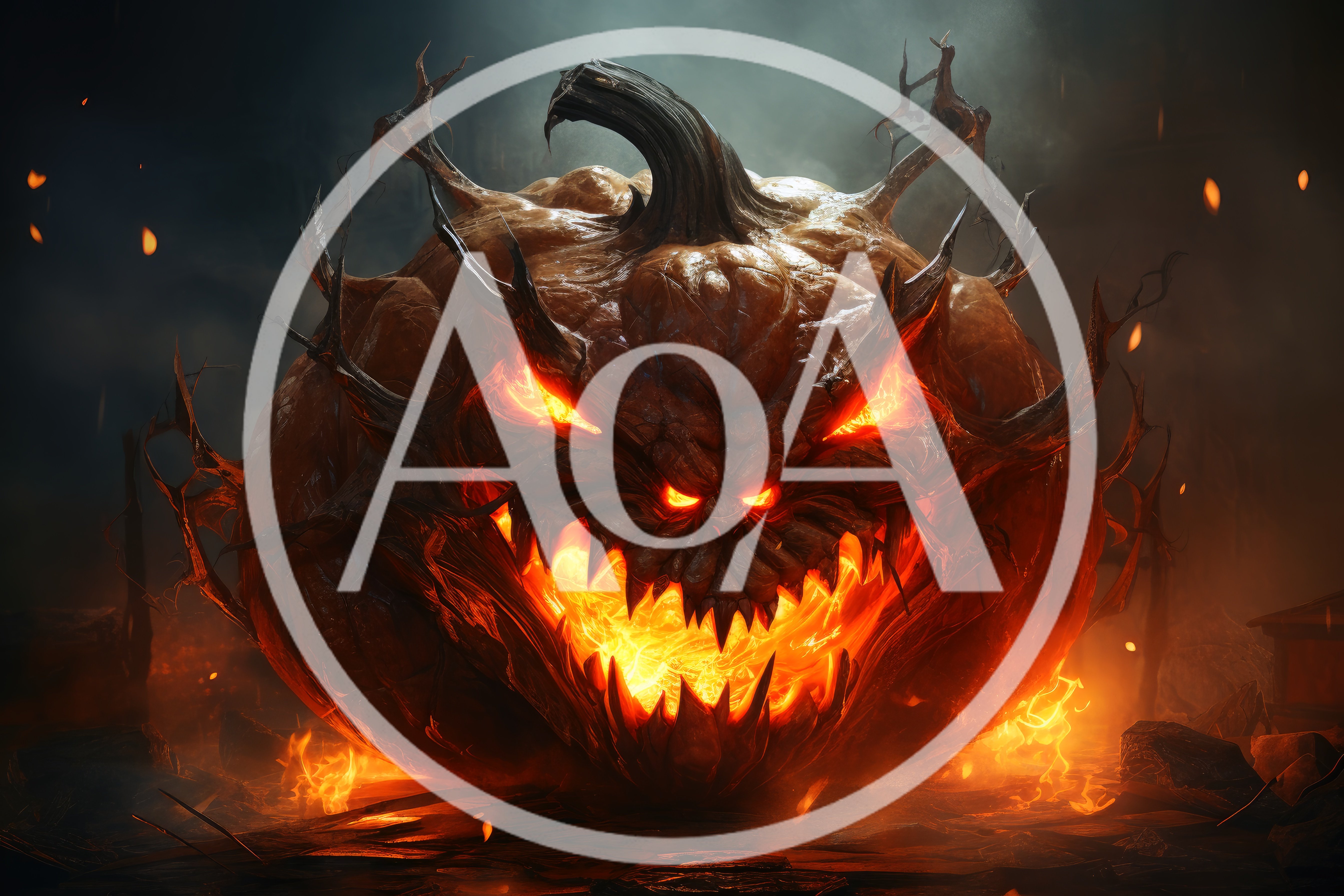 Menacing Glowing Jack O Lantern With Fiery Expression