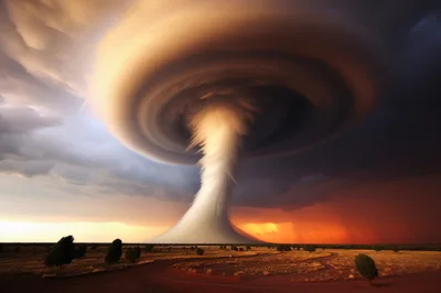 Massive Supercell Storm Cloud Over Desert Landscape