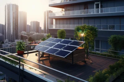Solar Panels Installed On A Modern Rooftop Terrace