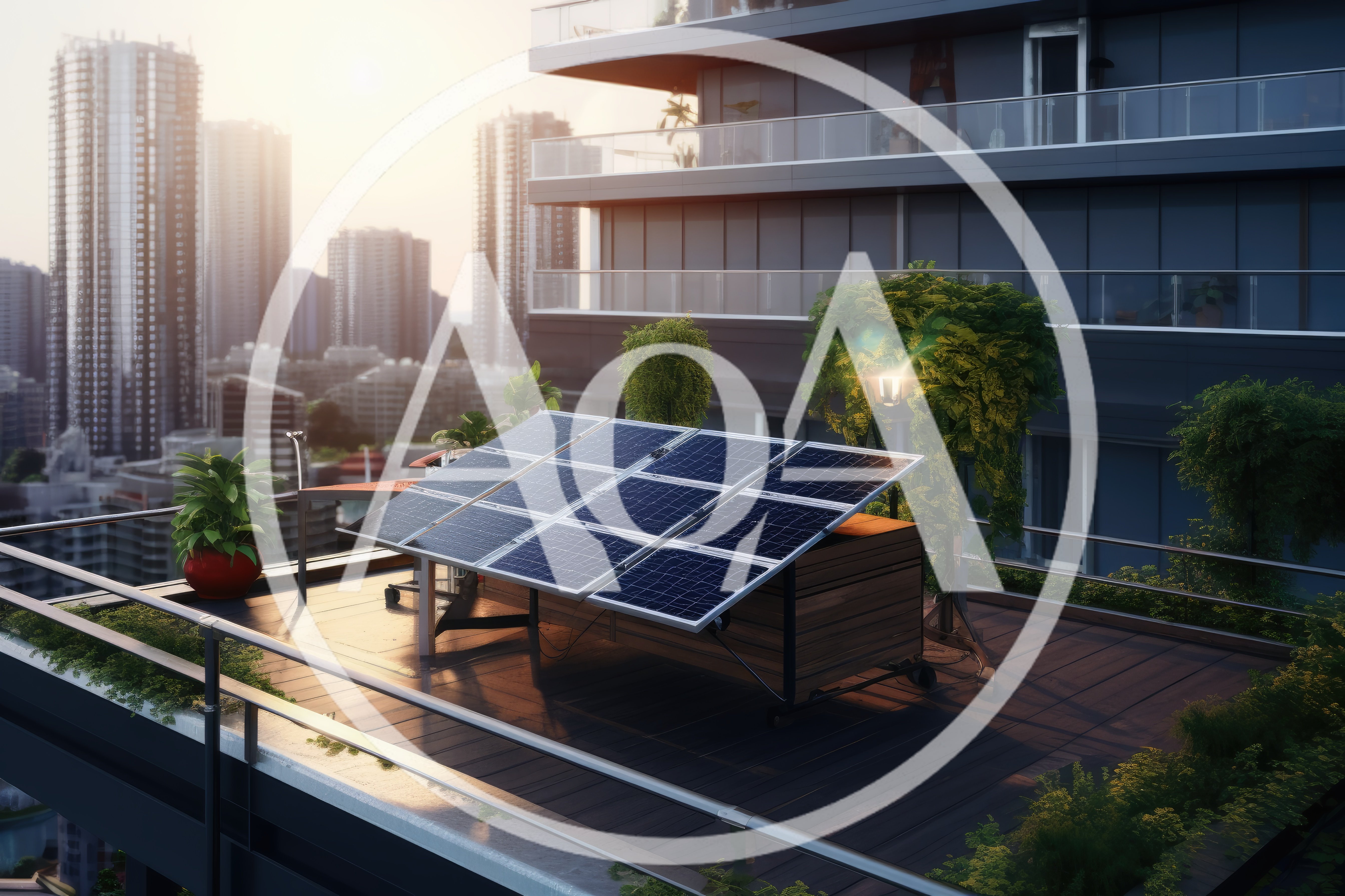 Solar Panels Installed On A Modern Rooftop Terrace