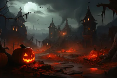 Spooky Halloween Village With Glowing Jack O Lanterns