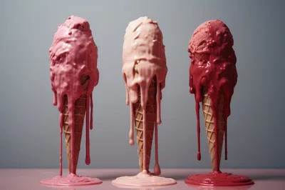 Three Melting Ice Cream Cones In Different Shades