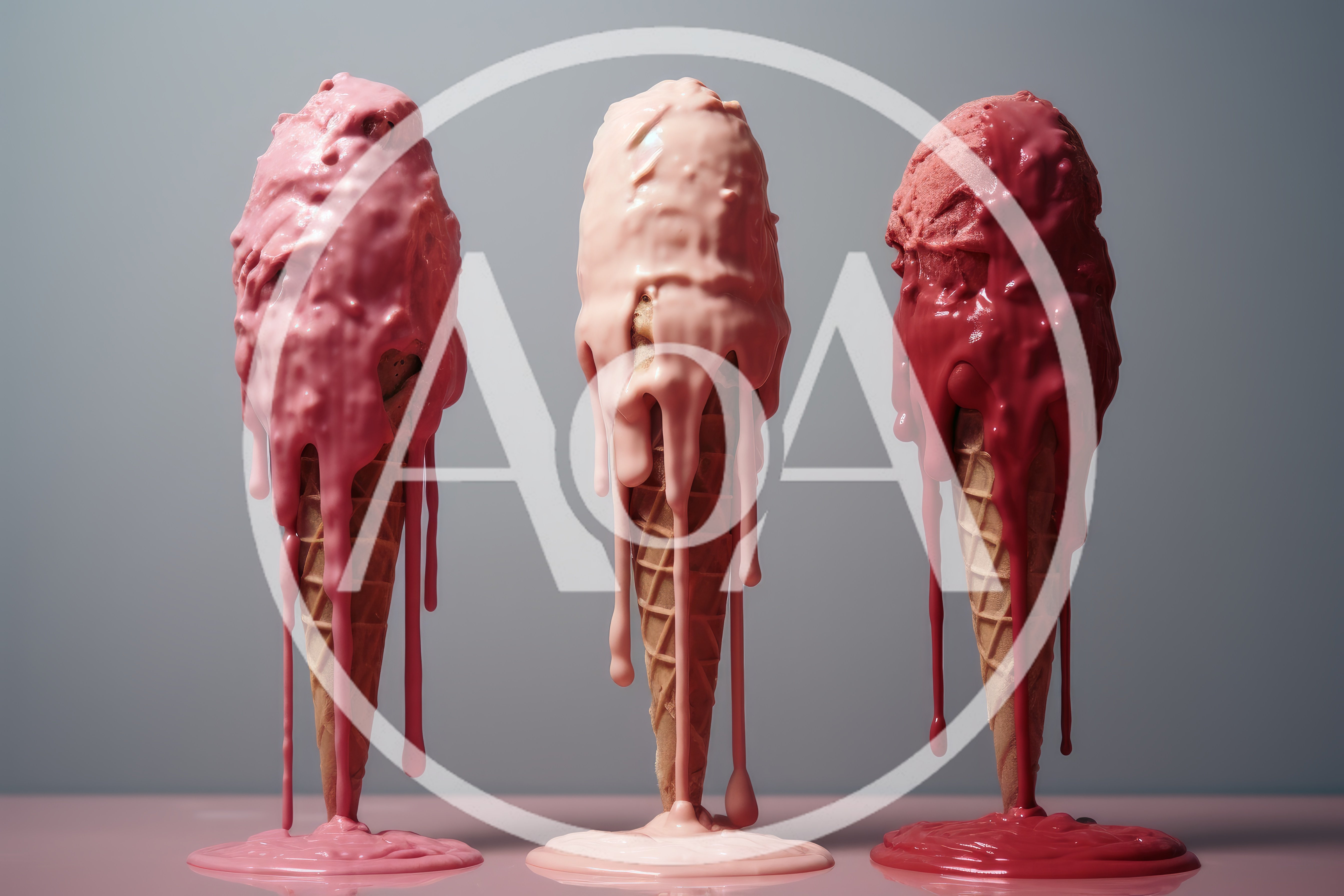 Three Melting Ice Cream Cones In Different Shades