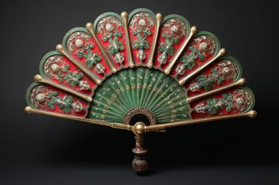 Ornate Antique Folding Fan With Intricate Floral Details