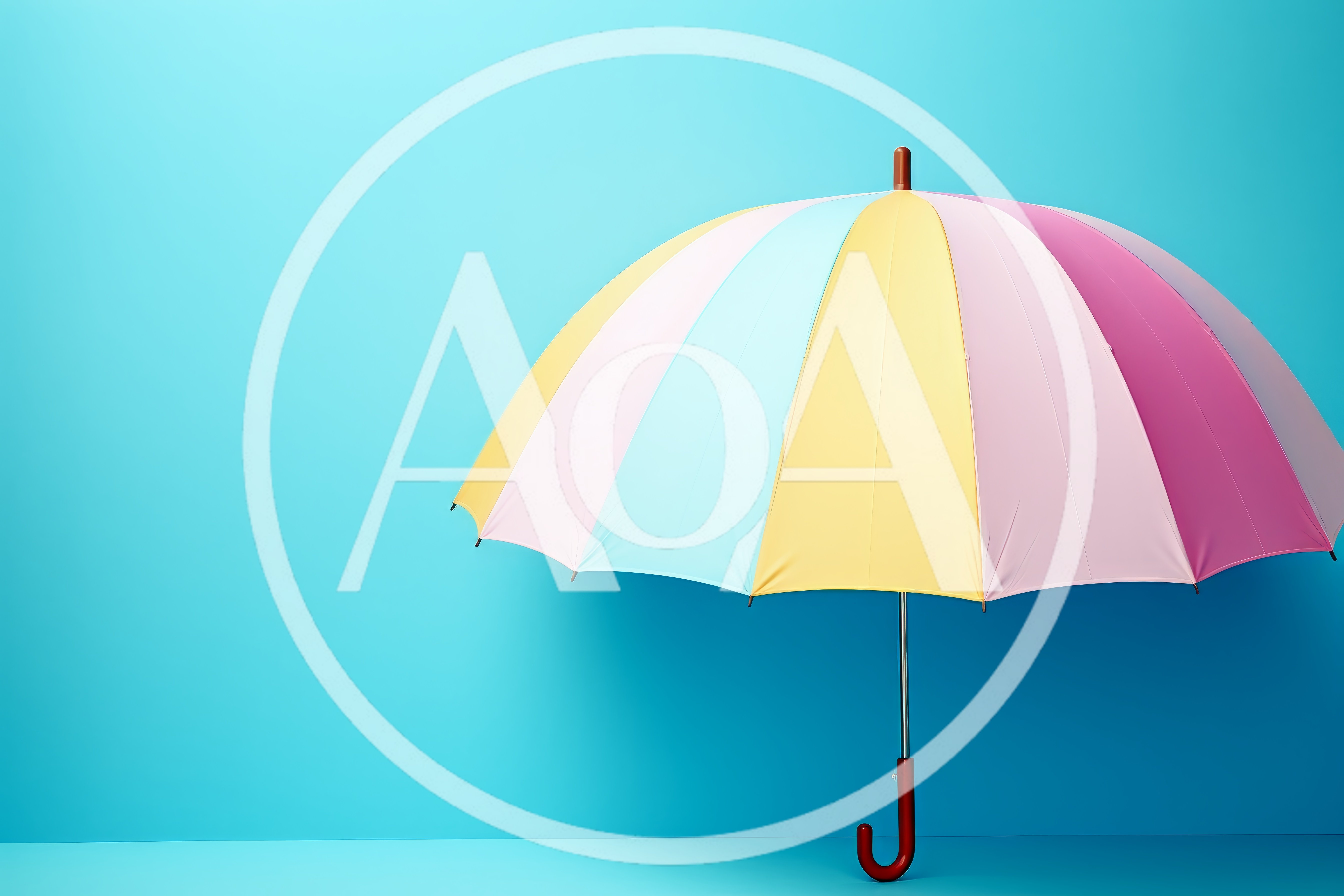 Colorful Pastel Umbrella Against A Bright Blue Background