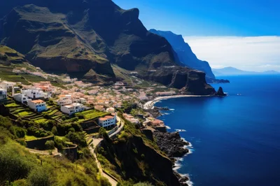 Coastal Village Nestled Under Steep Cliffs In Madeira