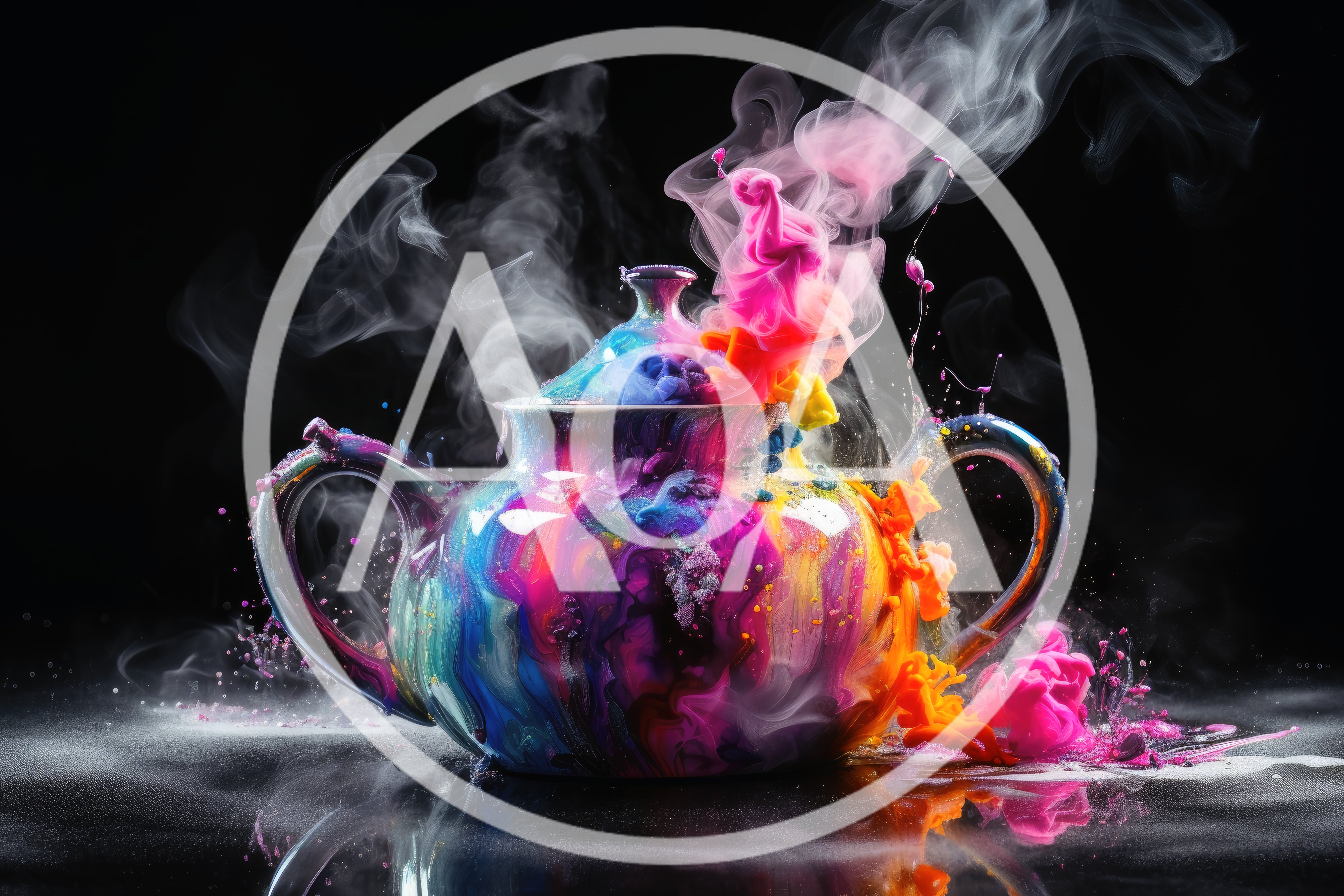 Colorful Abstract Teapot With Exploding Smoke And Paint