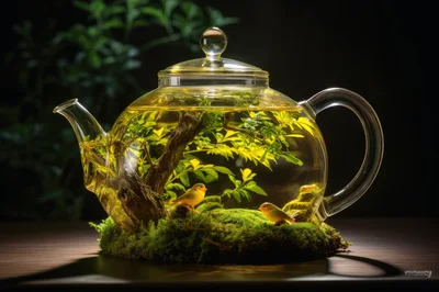 Glass Teapot Terrarium With Miniature Birds And Tree