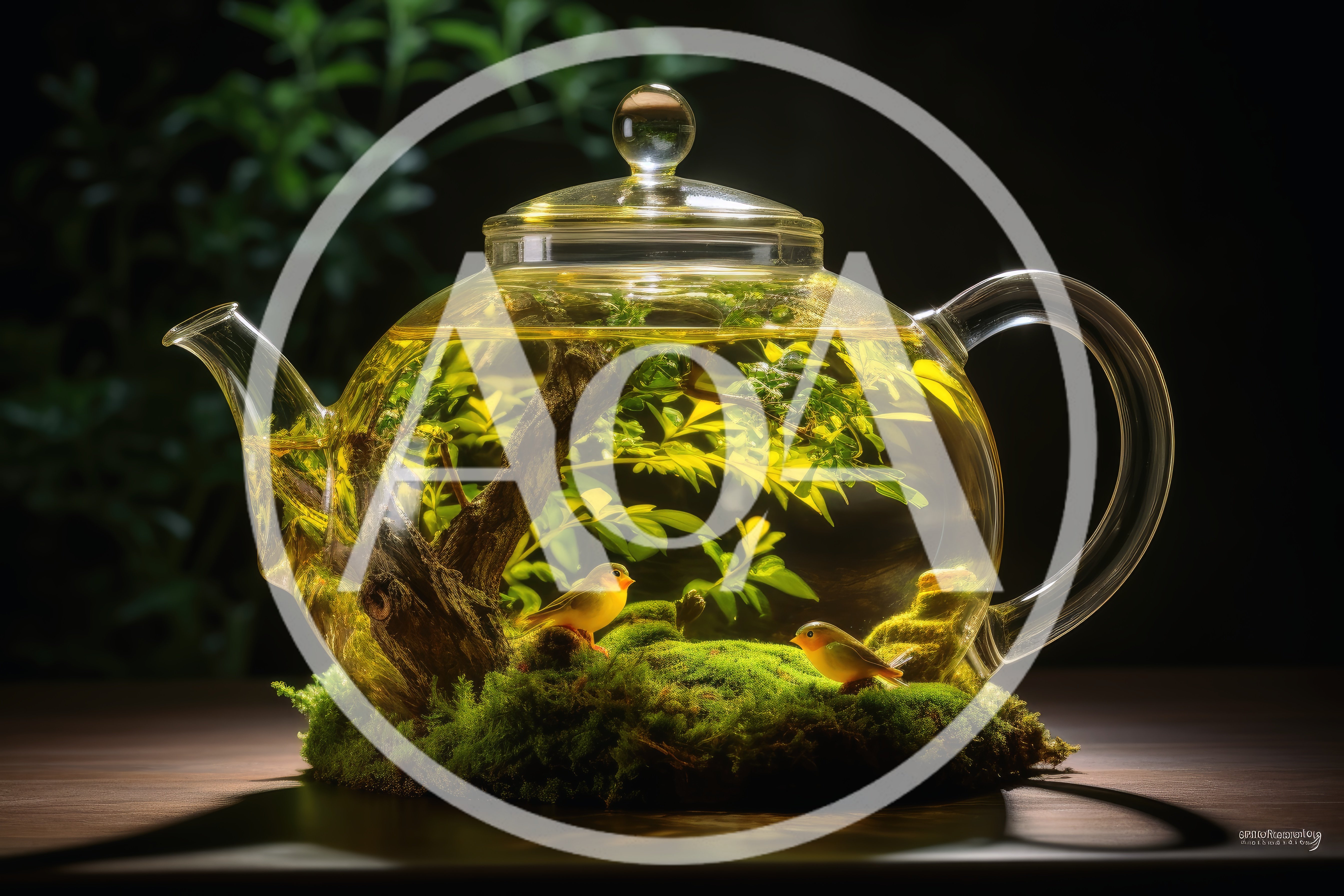 Glass Teapot Terrarium With Miniature Birds And Tree