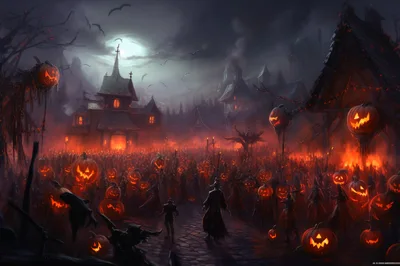 Dark Fantasy Halloween Festival With Glowing Jack O Lanterns