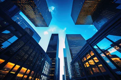 Low Angle View of Modern Skyscrapers in City Center