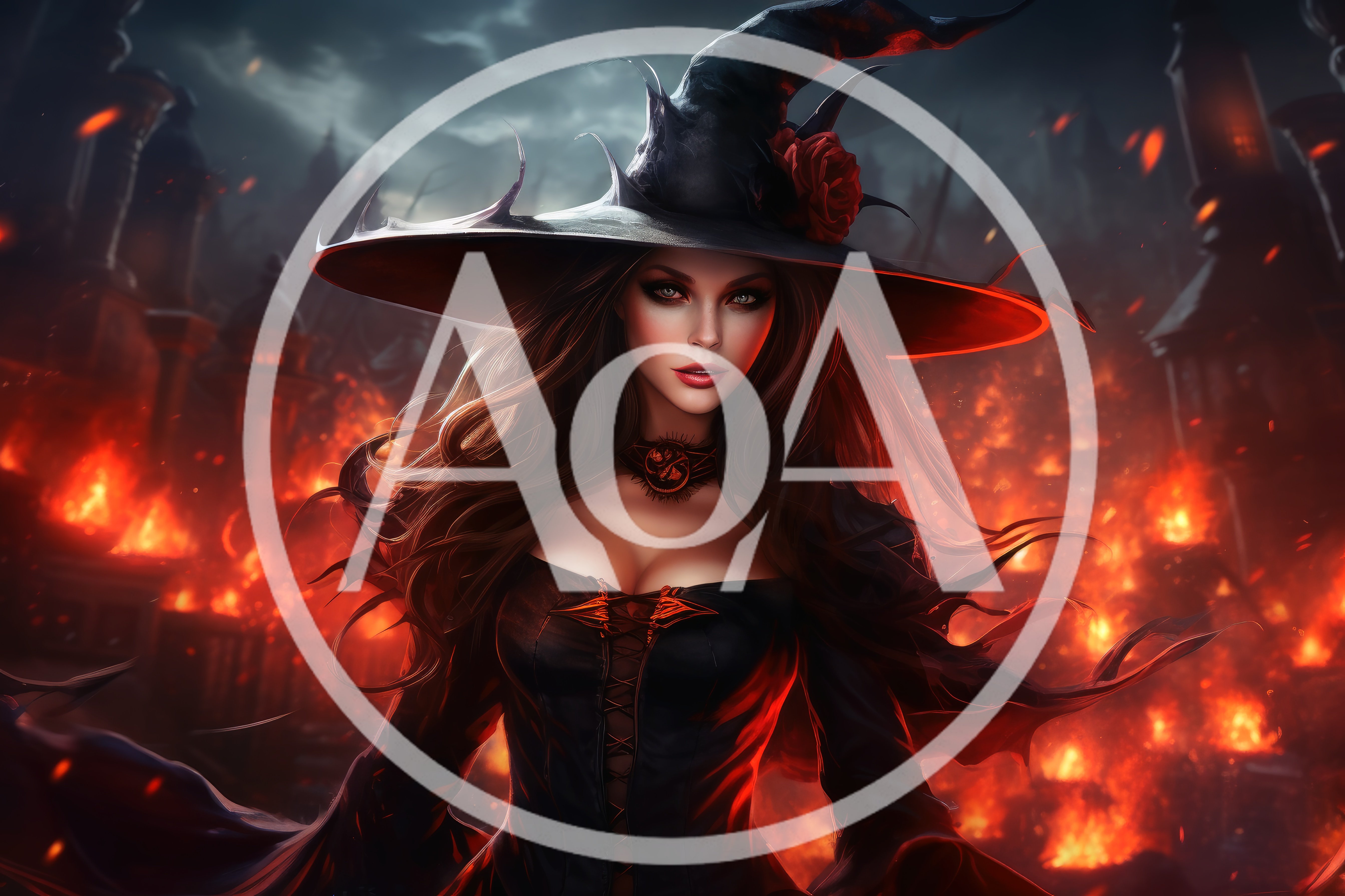 Enchanting Witch Standing Before A Burning Gothic City