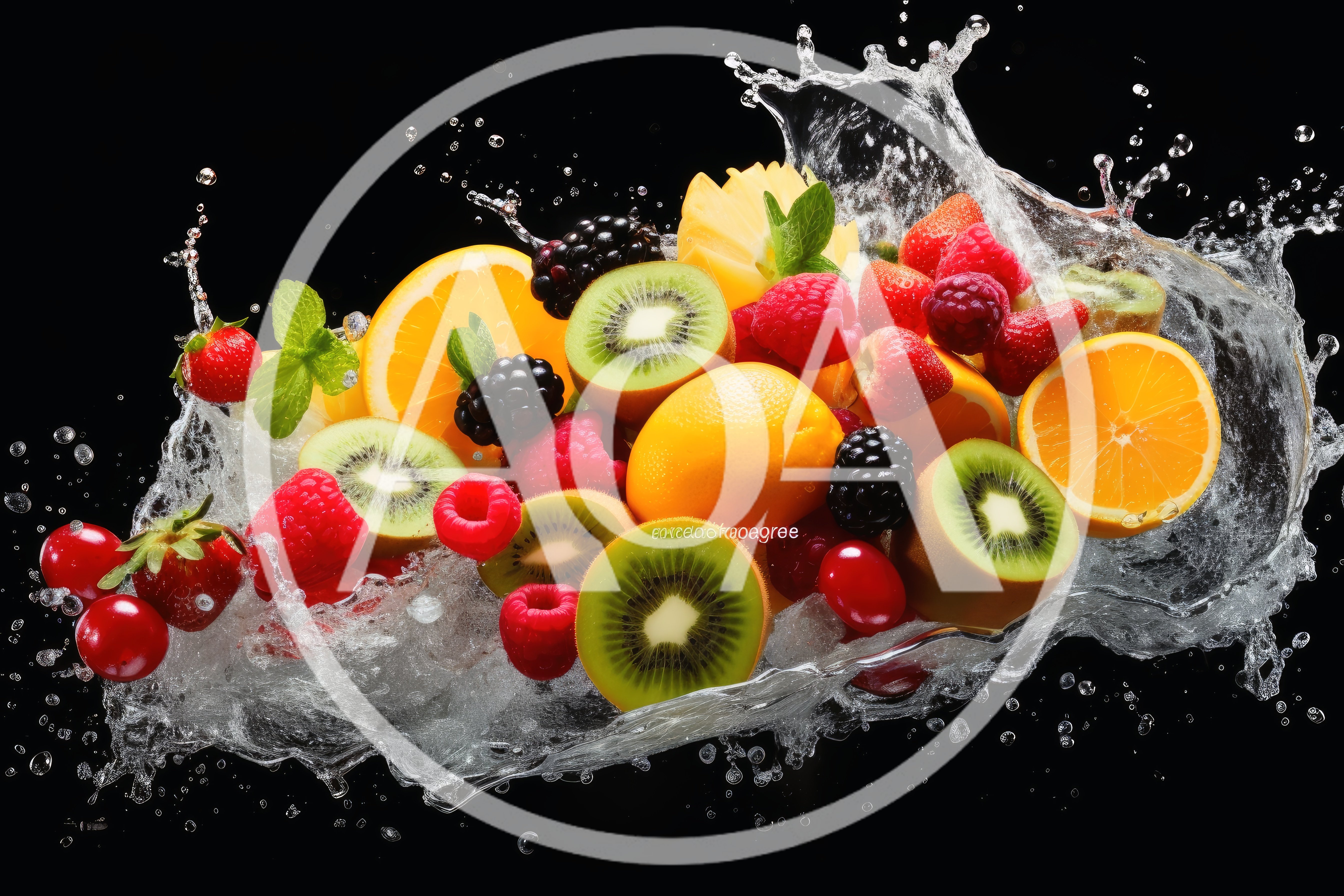 Fresh Assorted Fruits Splashing In Water