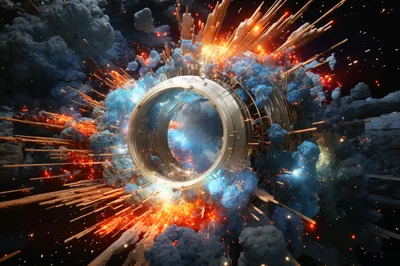 Futuristic Space Station Portal Exploding In Deep Space