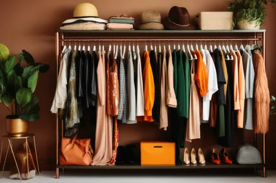 Modern Clothing Rack With Organized Apparel And Accessories