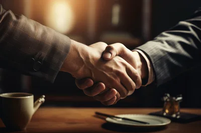 Business Professionals Shaking Hands Over A Meeting Table