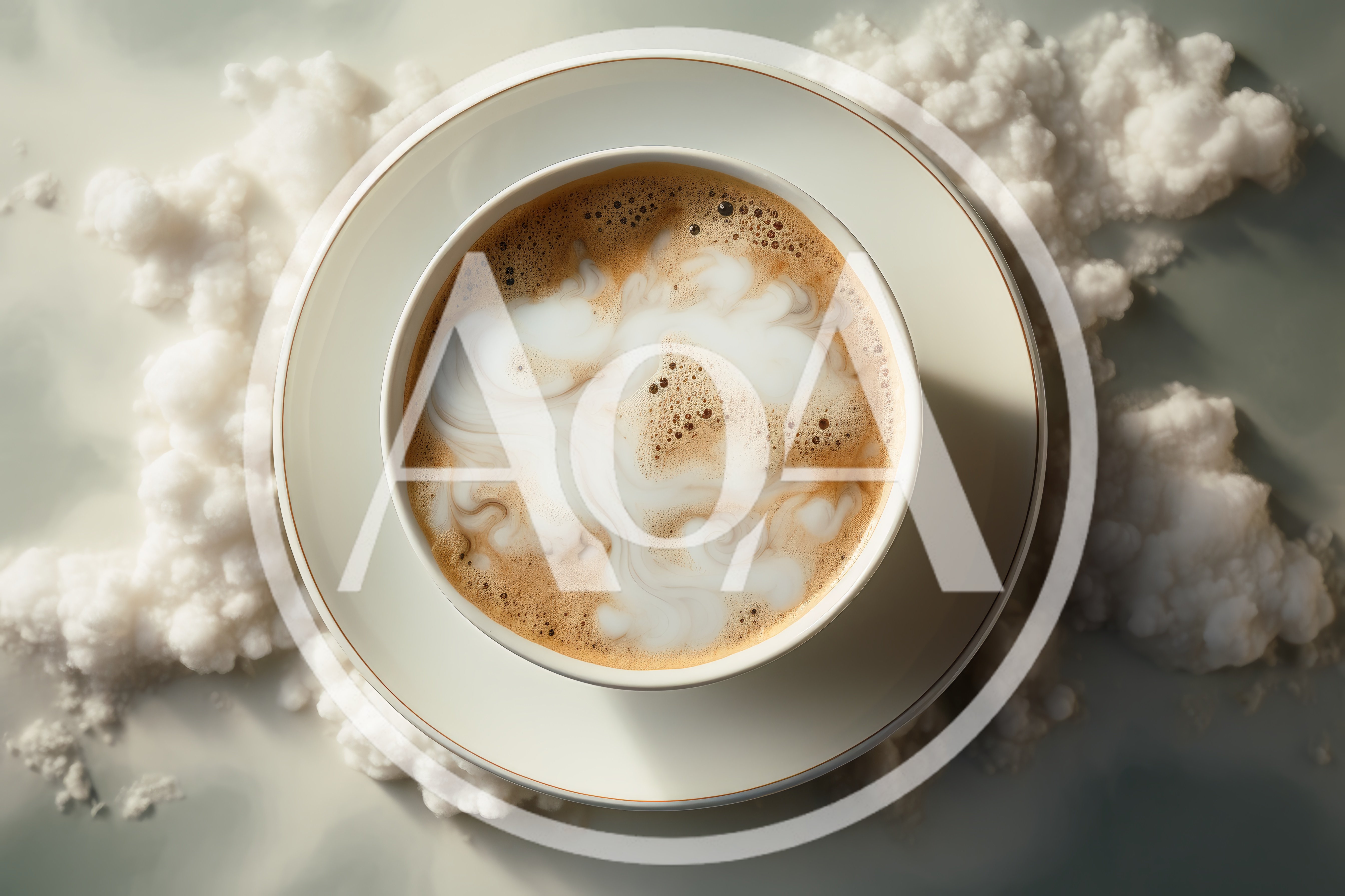 Top View Of A Coffee Cup Surrounded By Clouds