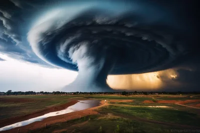 Massive Supercell Storm Cloud Over Rural Landscape